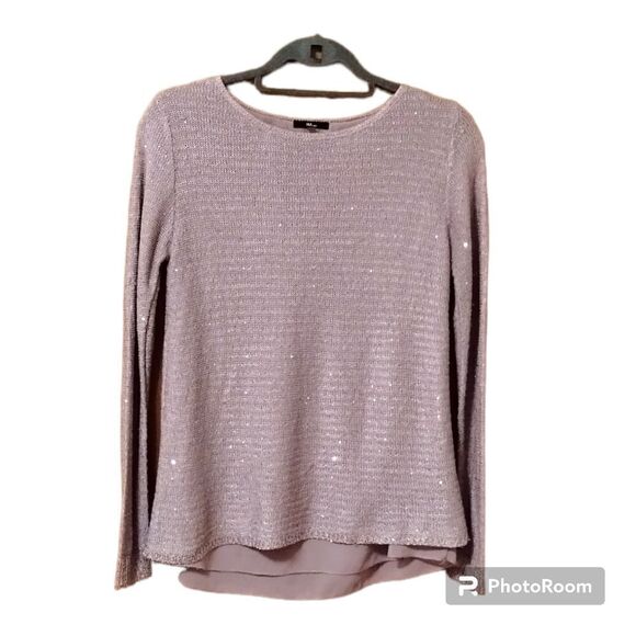 Milano Dusty Rose Pink Sequined Knit Top Split Back Sz S - Picture 4 of 7